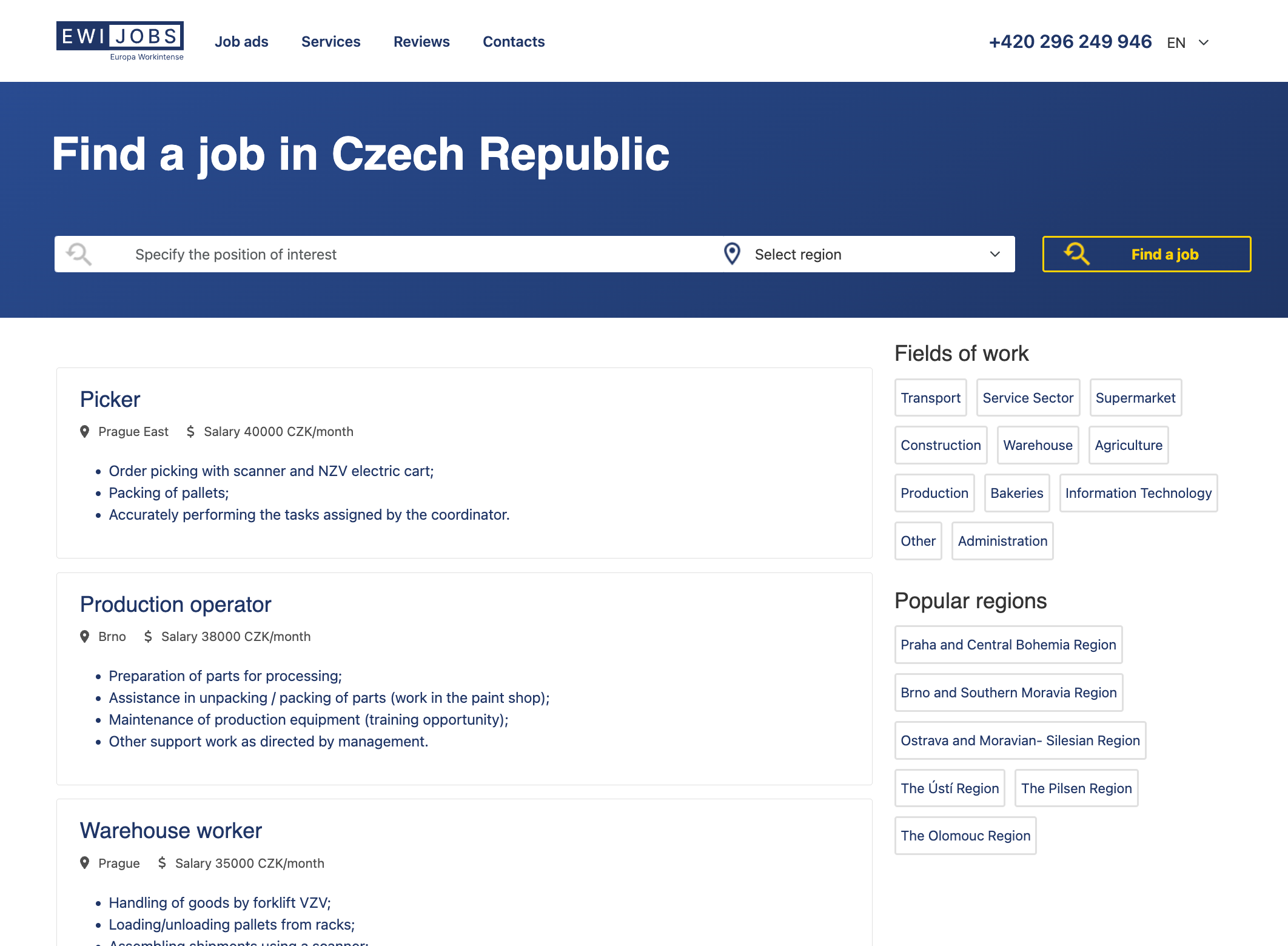 Ewijobs.cz screenshot